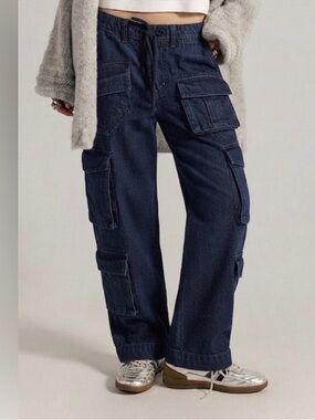Free People Tahiti Cargo Pants Washed Black Utility Drawstring Size XS